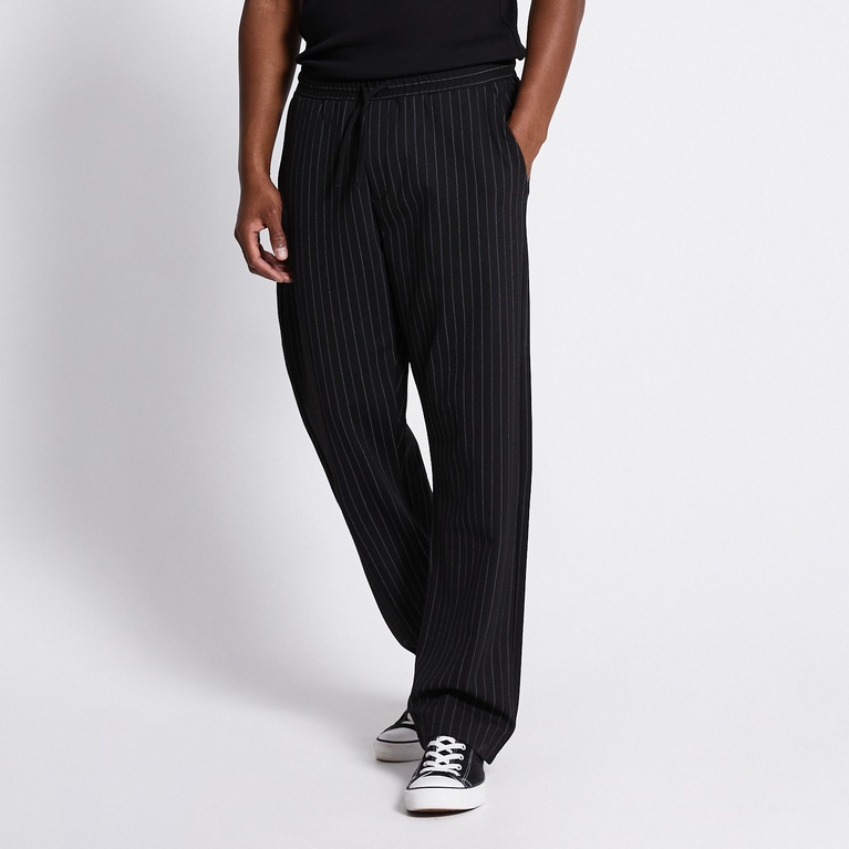 Drawstring pants "Theoz stripe" Black